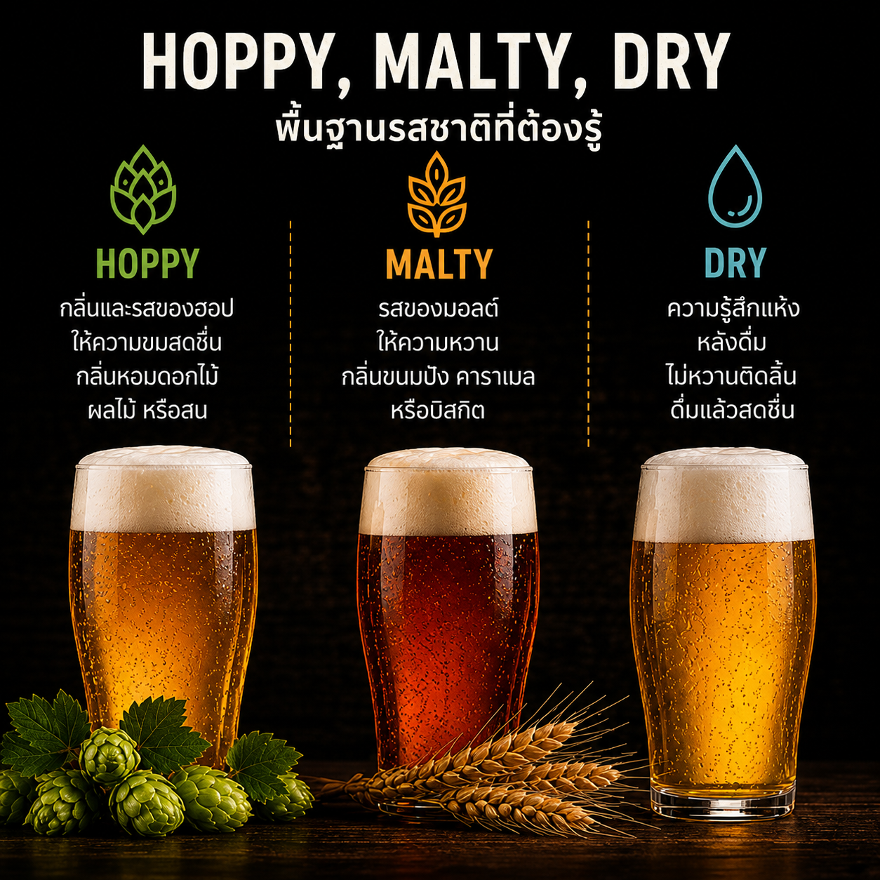 Hoppy Malty Dry พื้นฐานรสชาติคราฟต์เบียร์