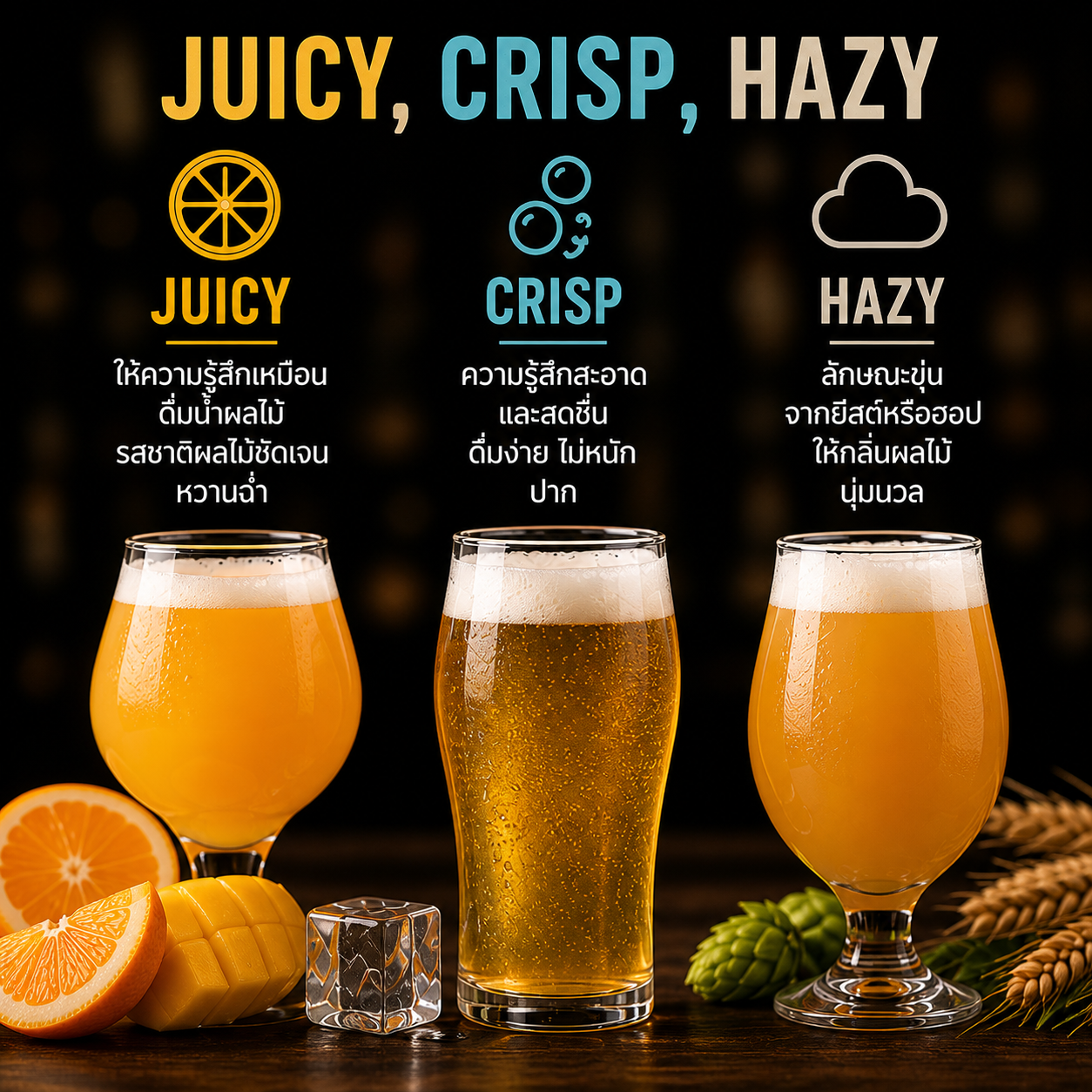 ภาพคำศัพท์คราฟต์เบียร์ Juicy Crisp Hazy